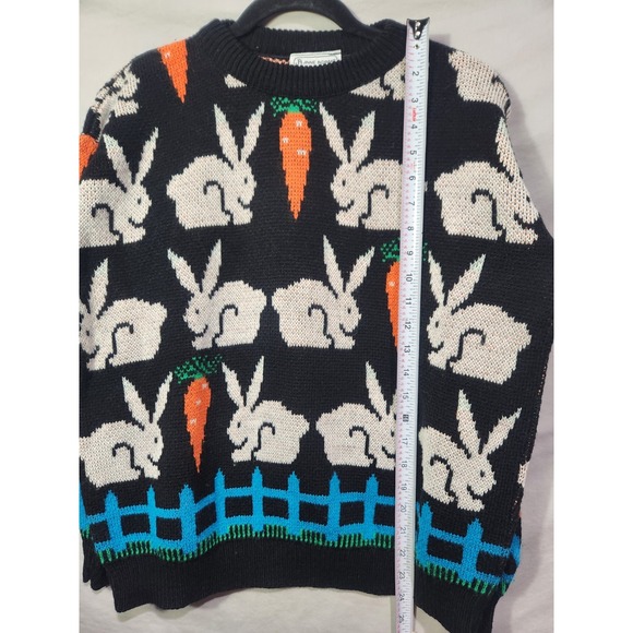 Vtg 90s Jane Adams Bunny Carrot AOP Knit Sweater Easter Sz M/L Acrylic Pullover - Picture 6 of 7